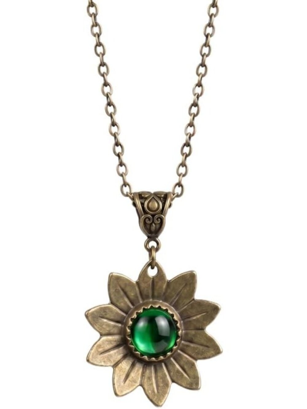 Women's Green 5 Vintage Bronze Emerald CZ Pendant Necklace Dainty Jewelry Gift